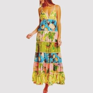 FARM Rio Tropical Maxi Dress - Blue, Green, Pink, Yellow